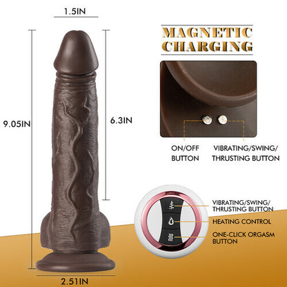 MLtoys 8 Thrusting & Vibrating & Swing Realistic Black Dildo 8.70 Inch