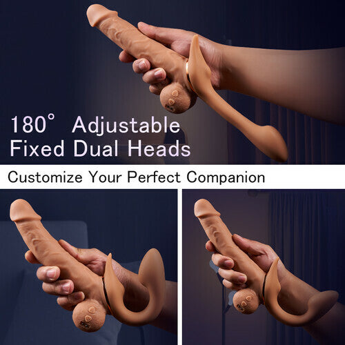 MLtoys 9 Vibrating Telescopic Clitoral Strap On Adjustable Lifelike Dildo Rabbit Ear Double Ended