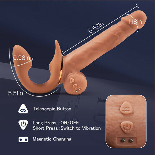 MLtoys 9 Vibrating Telescopic Clitoral Strap On Adjustable Lifelike Dildo Rabbit Ear Double Ended