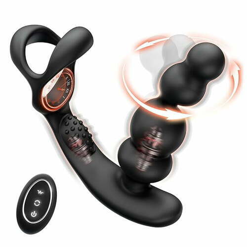 Anal Beads 360° Rotating Head Prostate Massager with Upgraded Cock Ring