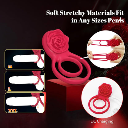 Vibrating Cock Ring with Rose Clitoral Stimulator, Pleasure Penis Ring Vibrator Couples Adult Sex Toys for Men Women, 7 Vibrations Male Couple Sex Toy