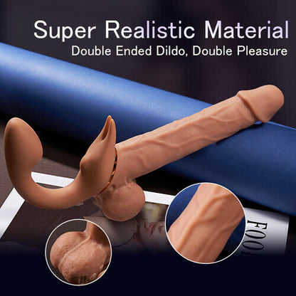 MLtoys 9 Vibrating Telescopic Clitoral Strap On Adjustable Lifelike Dildo Rabbit Ear Double Ended