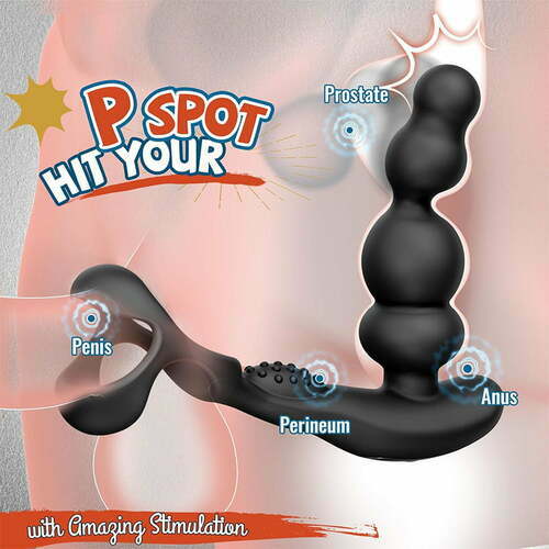 Anal Beads 360° Rotating Head Prostate Massager with Upgraded Cock Ring