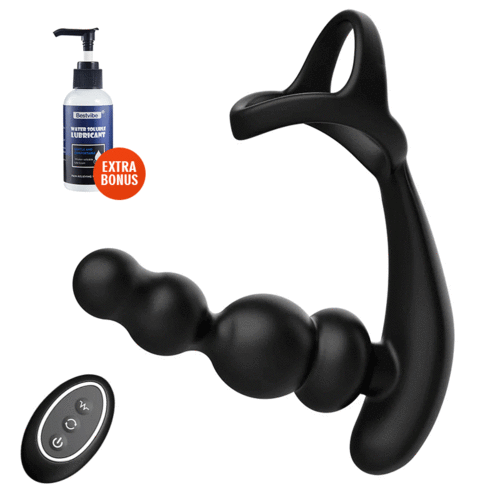 Anal Beads 360° Rotating Head Prostate Massager with Upgraded Cock Ring