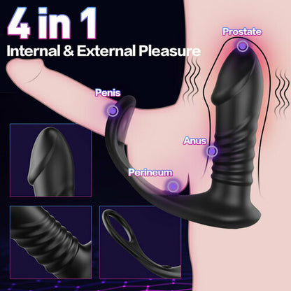 MLtoys 10 Thrilling Vibration 3 Thrusting Silicone Remote Control Cock Ring Anal Vibrator