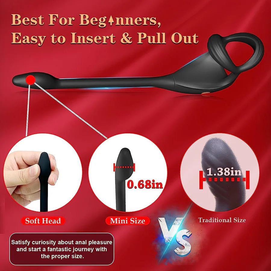 Vibrating Cock Ring Anal Plug with Prostate Massager, 4 in1 Taint Stimulator Penis Ring Vibrator Couples Adult Sex Toys for Men