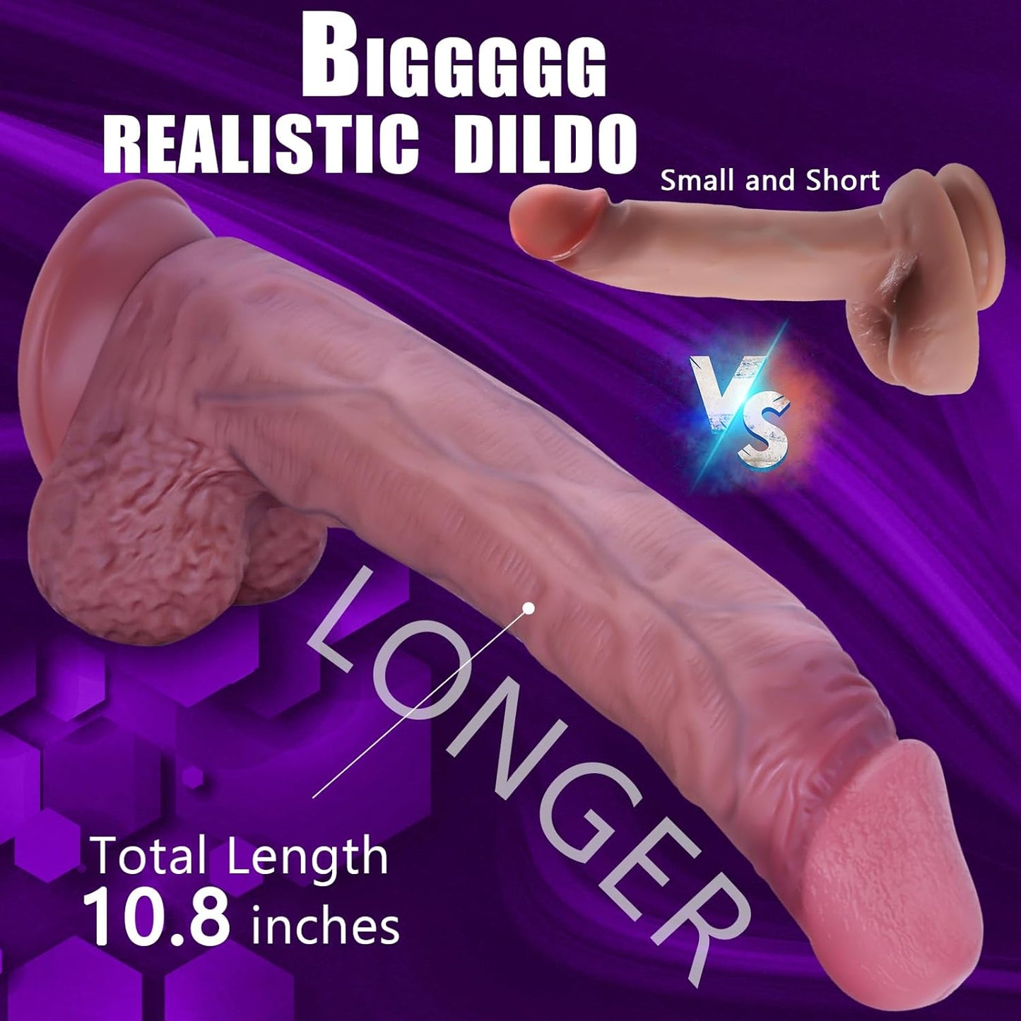 10.8 Inch Realistic Dildo Sex Toys, Skin-Like Huge Thick Dildo with Strong Suction Cup for Hands-Free, Longer Lifelike Silicone Dildo for Vagina Anal Stimulation Sex Adult Toys