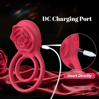 Vibrating Cock Ring with Rose Clitoral Stimulator, Pleasure Penis Ring Vibrator Couples Adult Sex Toys for Men Women, 7 Vibrations Male Couple Sex Toy