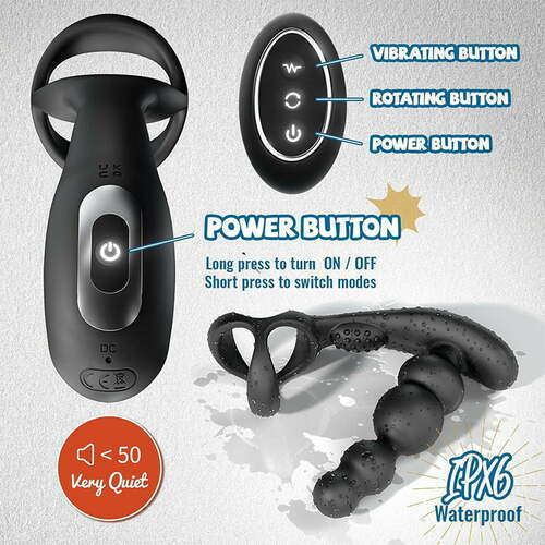 Anal Beads 360° Rotating Head Prostate Massager with Upgraded Cock Ring